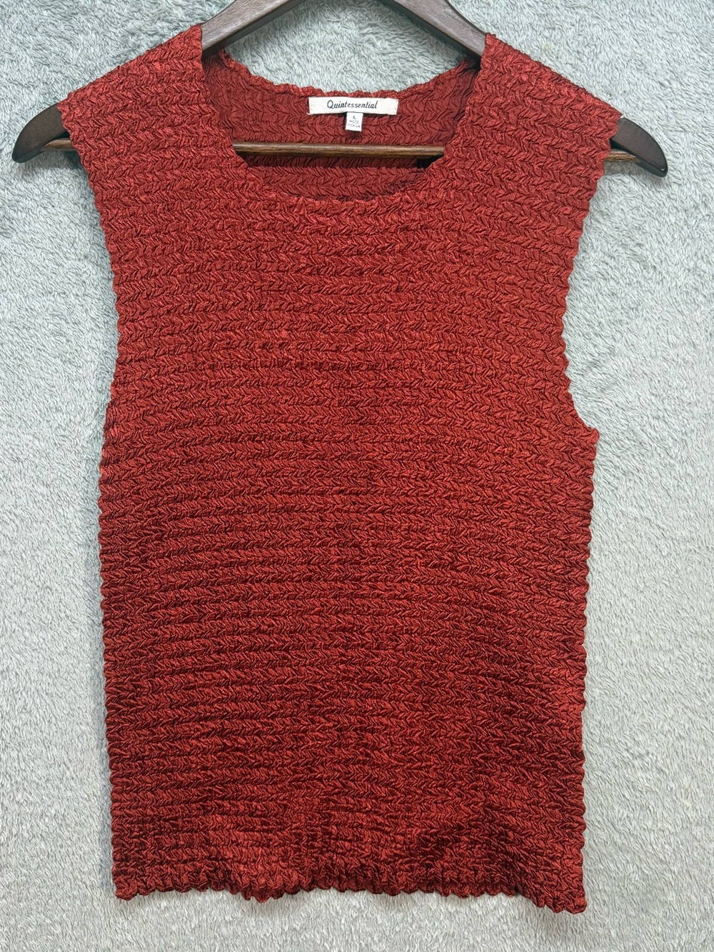 Vintage Quintessential Rust Red Popcorn Crinkle Textured Tank Top - L